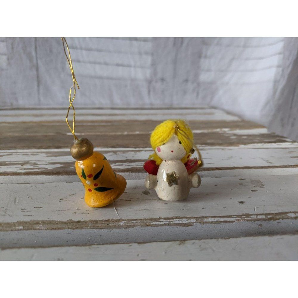 Vintage‎ wooden angel bell mini Christmas holiday h